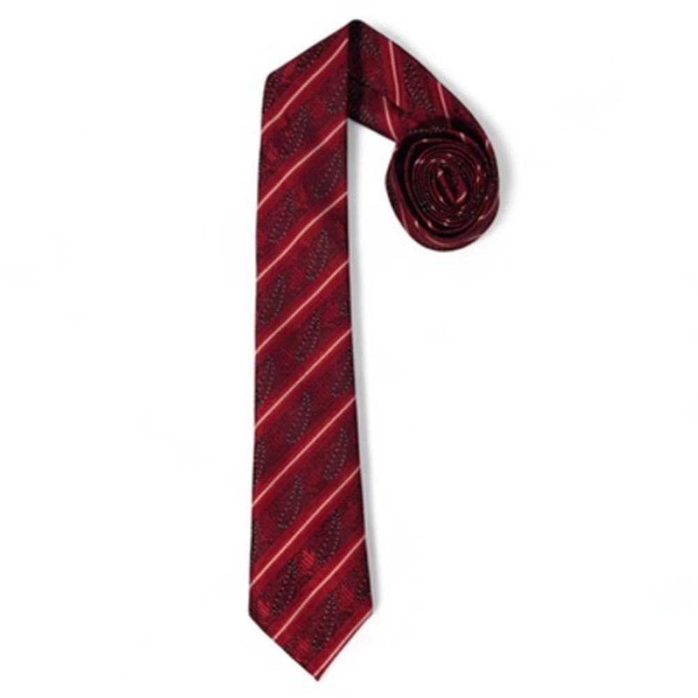 Black Label By Ruffini Silk Necktie Paisley Stripe Red Italy Formal Classic OS